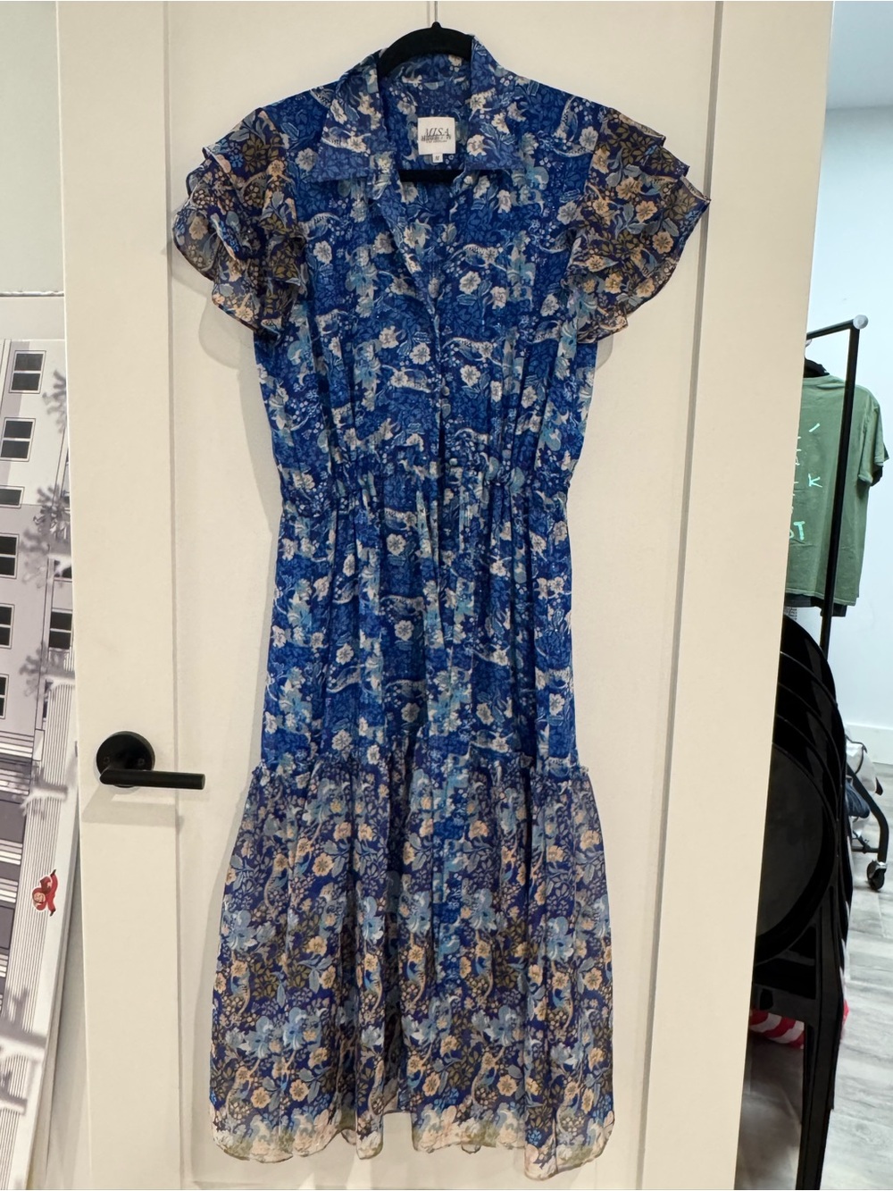 Misa Los Angeles Blue Floral Tiered Maxi Dress